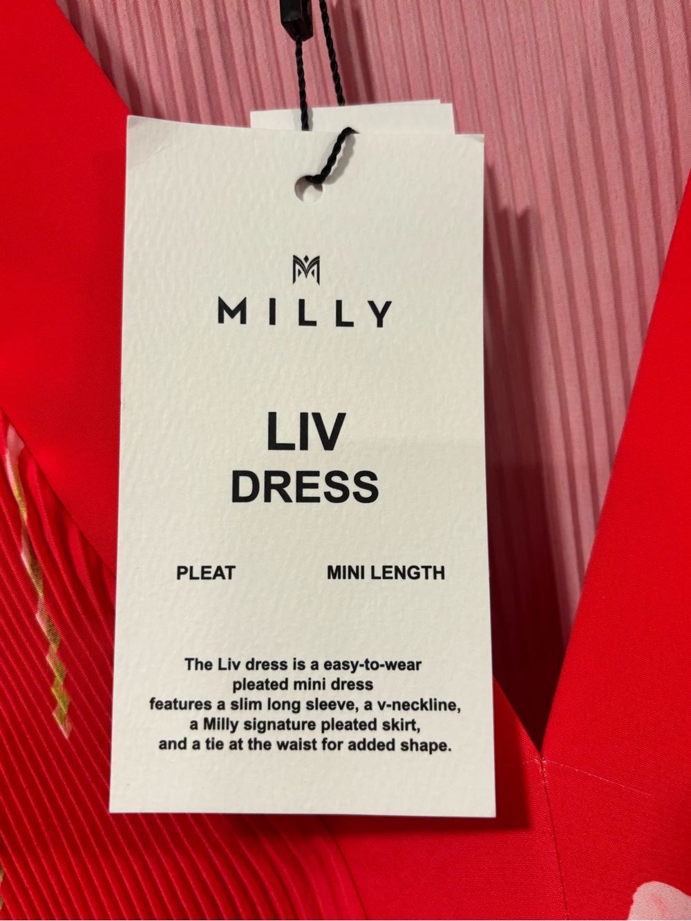 Milly Liv Pleated Floral Mini Dress NWT Red Pink Tie Waist Size 12 $450 Pleated - Picture 6 of 13